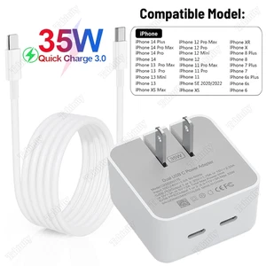 PD 35W USB-C Type C Adapter Block Fast Charger Cable For iPhone 14 13 12 11 XR X - Picture 1 of 10