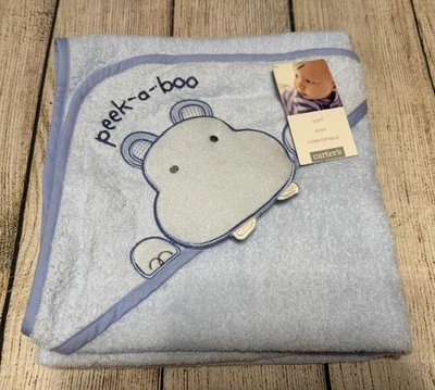 HTF Carter's Hooded Bath Towel Blue Hippo New with Tags Peek-a-boo TubC - Image 1 of 4