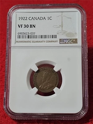 1922 Canada ONE CENT / SMALL CENT  NGC VF 30BN  KING GEORGE V   #T5980 - Image 1 of 2