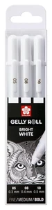Set 3 penne gel Sakura Gelly Roll bianche fine medie audaci 05 08 10 bianco brillante - Foto 1 di 5