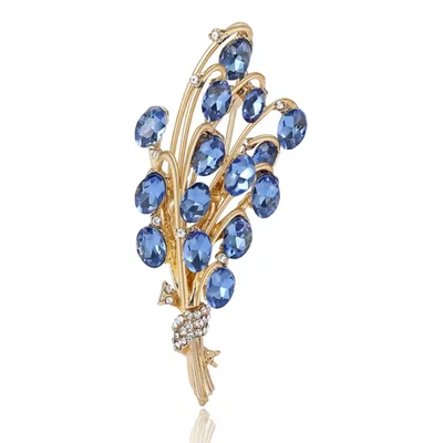 Broche oreja trigo cosecha acción de gracias ramo prendedor oro azul cristal joyería regalo Foto 1 de 4