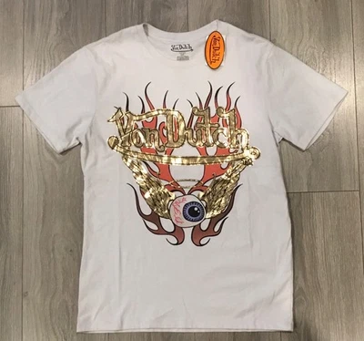 Von Dutch Flying Eye Ball Gold Reflective Logo T-shirt Size Small - Image 1 of 3