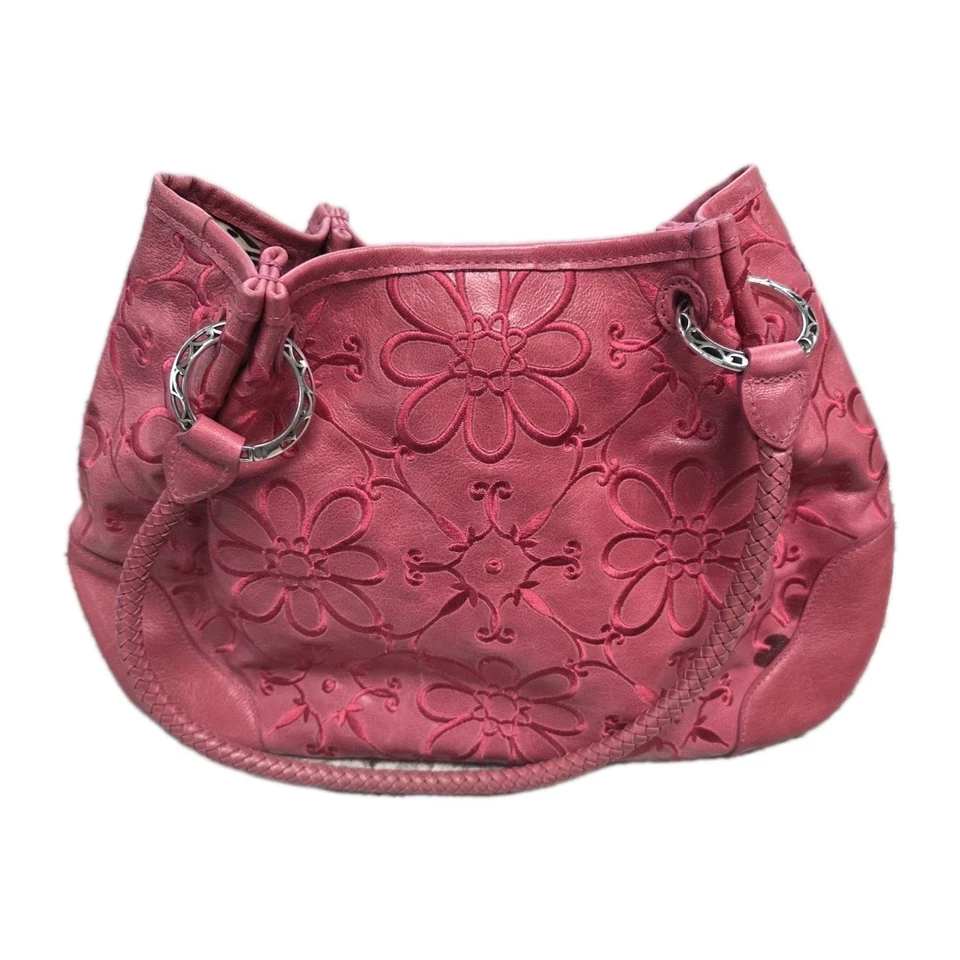 Brighton Valencia Pink Leather Embroidered Shoulder Double  Handle Handbag Bag - Image 1 of 4
