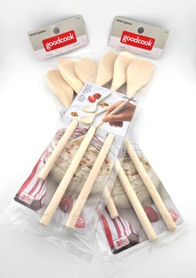2 Pack Goodcook Wood Spoon Set 3‑Piece, 6 Total Nonstick Safe Natural Hardwood - Image 1 of 3