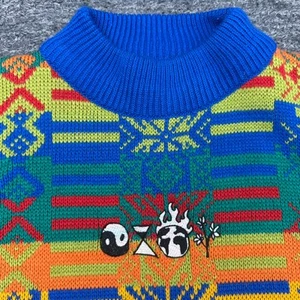 Vintage One Step Up Sweater Women Large Colorful Fair Isle 90s Ying Yang Earth - Picture 1 of 9
