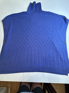 Poncho tejido azul LANE BRYANT manga kimono cuello alto suéter talla única - Imagen 1 de 9