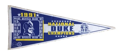 Duke Blue Devils, 30” Championship Pennant 1991 Coach K’s 1st CHIP HTF Authentic Cover