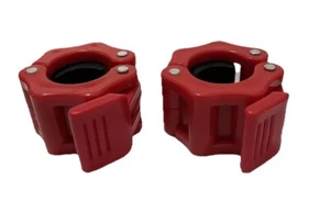 US Olympic 1” Barbell Clamps Quick Release Standard Bar Weight Plates - Red - Picture 1 of 8