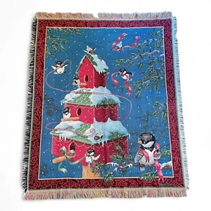 Mohawk Christmas Bird House Throw Wall Tapestry Fringe Blanket USA Made 2000 - Picture 1 of 5