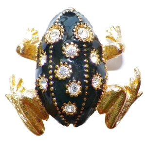 Frog Pin Swarovski Rhinestones Goldtone Metal Black Enamel A Vintage Beauty - Picture 1 of 4