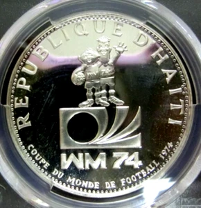 PCGS PR66CAM-Haiti 1973 World Cup Silver 50 Gourdes Super GEM Proof-No US Send - Picture 1 of 4