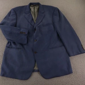 Silk Jacket XL Blue Herringbone Self Stripe 100% Silk Blazer Sport Coat 46R - Picture 1 of 17