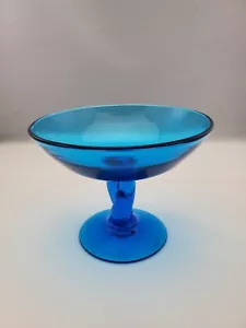 Piatto caramelle composto rotondo vetro artistico blu moderno vintage metà secolo stelo ritorto - Foto 1 di 5