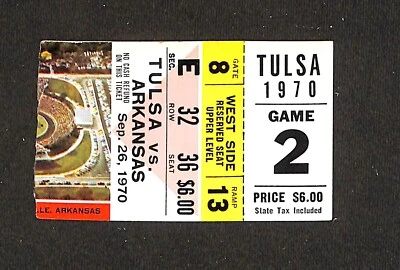 SEPTEMBER 26, 1970 TULSA @ ARKANSAS COLLEGE FOOTBALL TICKET STUB - Image 1 of 2