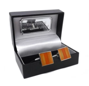 Modern Orange Square Enamel Mens Wedding Gift Cufflinks in Personalised gift Box - Picture 1 of 6