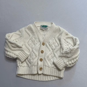 Robinit Cream Cableknit Kids VTG Fisherman Cardigan Sweater Size 12M - Picture 1 of 7