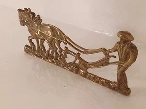 Antique Brass Fireplace/Mantelpiece Ornament, Farmer With A Horse Ploughing. - Picture 1 of 18