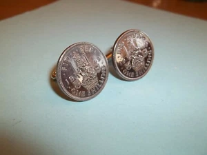 SHILLING COINS - SILVER CUFF LINKS - SCOTTISH LION - 1948 to 1965 - Picture 1 of 8