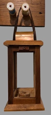 Vintage Lantern Handcrafted of Wood & Copper & Leather no glass 2 of 2 - Image 1 of 4