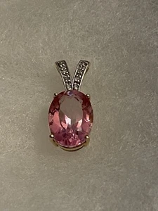 Samuel Aaron Pink Topaz Diamond 10K Yellow Gold Pendant - Picture 1 of 11