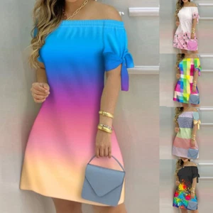 Vestidos Casuales De Verano Para Mujer Ropa De Moda Casual Manga Corta Estampado - Picture 1 of 19