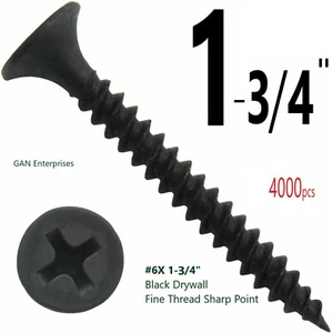 Phillips Bugle Head Black Drywall Fine Thread Screw #6 x 1-3/4", 4000pcs - Picture 1 of 4