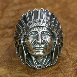 925 Sterling Silver Indian Chief Ring Mens Punk Jewellery TA196B UK N½~Z4 BZ - Picture 1 of 27