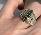 Vintage 925 Silver Modernist Statement Green Gemstone Ring size P/ Signed