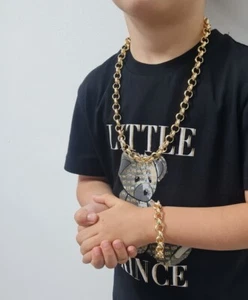 9ct Gold GF, Boys Girls Kids Belcher Necklace Chain and Bracelet Set 10mm Smooth - Picture 1 of 4