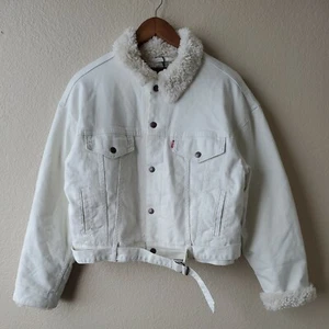 Levis Premium Cozy Cocoon Women's Sherpa Trucker Jacket Cuddly White Faux Fur - Foto 1 di 8