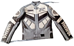 Yamaha R Leather Grey /Black & White Ladies Motorcycle Jacket Size Uk XS - Picture 1 of 16