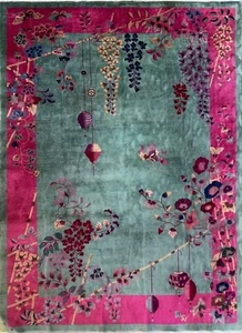 Antique Art Deco Chinese Oriental Carpet, 8'8"x 11'7" #17609, c-1920's wonderful - Picture 1 of 12