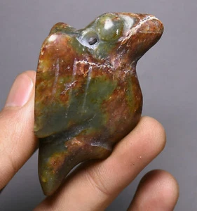 7CM Hongshan Culture Old Green Jade Carve Phoenix Bird Animal Amulet Pendant - Picture 1 of 7