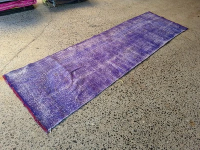 Vintage Purple Runner Rug 3.1x10.5 ft | Turkish Handmade Overdyed Wool Carpet - Image 1 of 4