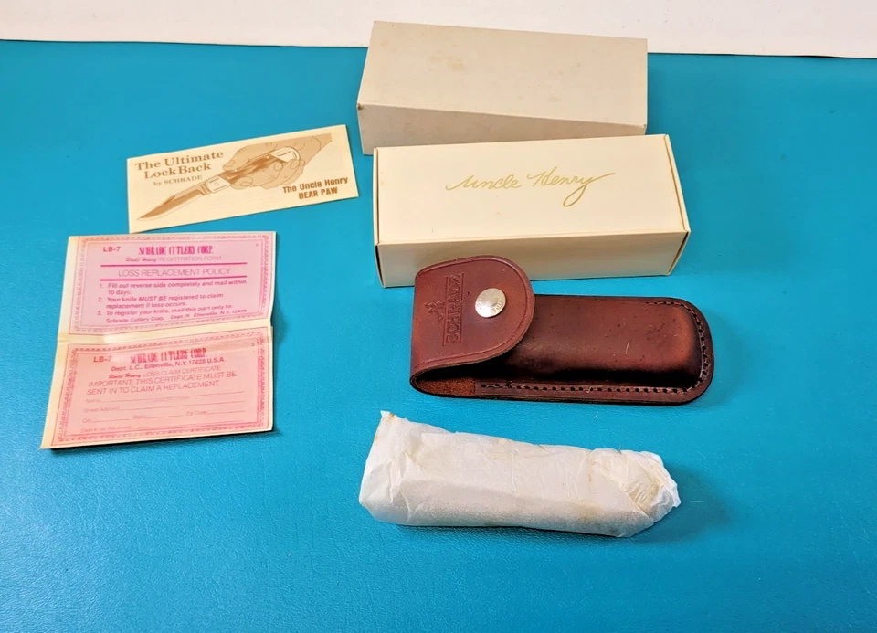Faca de bolso dobrável vintage Schrade LB-7 em perfeito estado não usada e embrulhada na caixa TR516 - Imagem 1 de 4