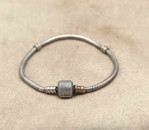 Pandora Sterling Silver Pave Clasp Bracelet (590723CZ) *Pre-Owned* Free Shipping - Picture 1 of 6