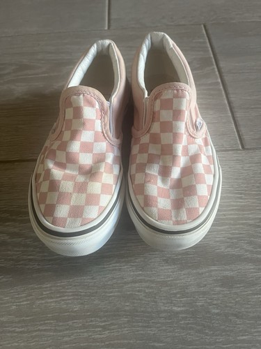 Scarpe a scacchiera Vans rosa slip on per bambini taglia 1K stile classico skate