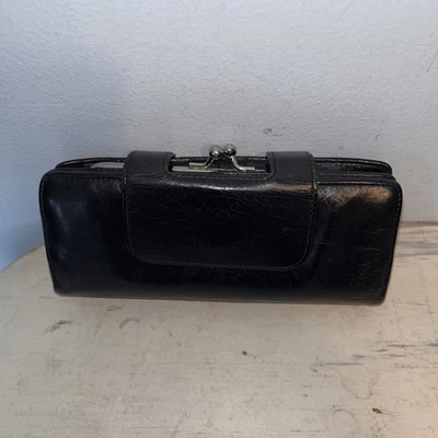 Cartera de cuero negra Hobo vintage Nancy cierre magnético raro Kisslock Foto 1 de 4