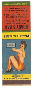 VISTA TRASERA MORENA Pin-Up Girlie DE COLECCIÓN Toledo Ohio BRADY'S BAR Sostén Todo - Imagen 1 de 1