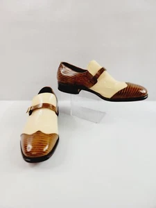 Allen Edmonds Mens 12 C Brown Reptile Pattern Leather Cap Toe Monk Strap - Rejct - Picture 1 of 15