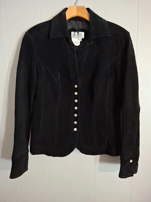 Live A Little Women's Suade Jacket Black Snap Vntg Sz Small - Image 1 of 4
