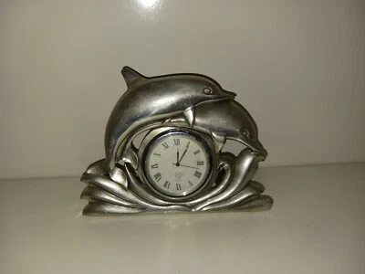 Vintage Lenox Kirk Stieff Estanho Tom Prata Quadro de Golfinho e Relógio RARO NÃO TESTADO - Imagem 1 de 4