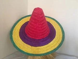 Rainbow Mexican Sombrero Straw Hat Spanish Fiesta Party Costume Rainbow - Picture 1 of 4