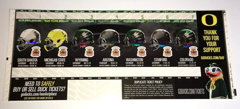 OREGON DUCKS FOOTBALL 2014 SEASON TICKET GAME HELMET SHEET CFP CHAMPIONSHIP YEAR Cover