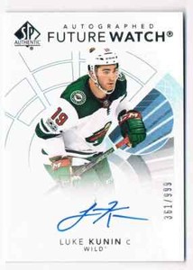 2017-18 SP AUTHENTIC FUTURE WATCH LUKE KUNIN ROOKIE AUTO 361/999 MINNESOTA WILD