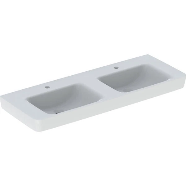 Geberit Renova Plan, Doppelwaschtisch, 130x48 cm, 1 Hahnloch, ohne Überlauf, - Bild 1 von 1