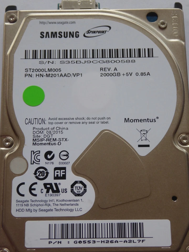 ST2000LM005 Samsung P/N: Gxxxx-H26A-Axxxx 08/2015 -01/2015 HN-M201AAD/VP1 USB HD - Bild 1 von 1