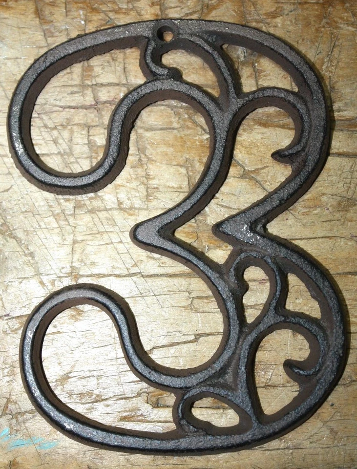 Rustic BROWN Cast Iron Metal House Number Street Address 4 1/2 INCH Phone # 3 - Image 1 of 1