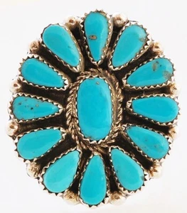 Native American Handmade Sterling Silver with Turquoise Cluster Ring Size 7 - Picture 1 of 2
