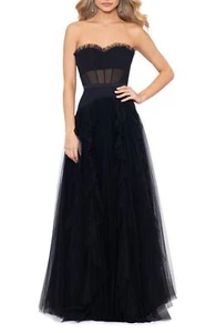 Betsy Adam A26246 Ruffle Corset Ballgown Sz 10 Black $309 - Picture 1 of 2